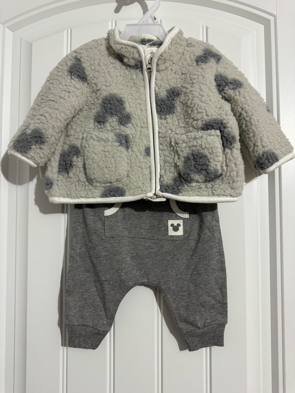 Cute Disney Baby size 3 mo gray Mickey Mouse set shirt pants jacket new